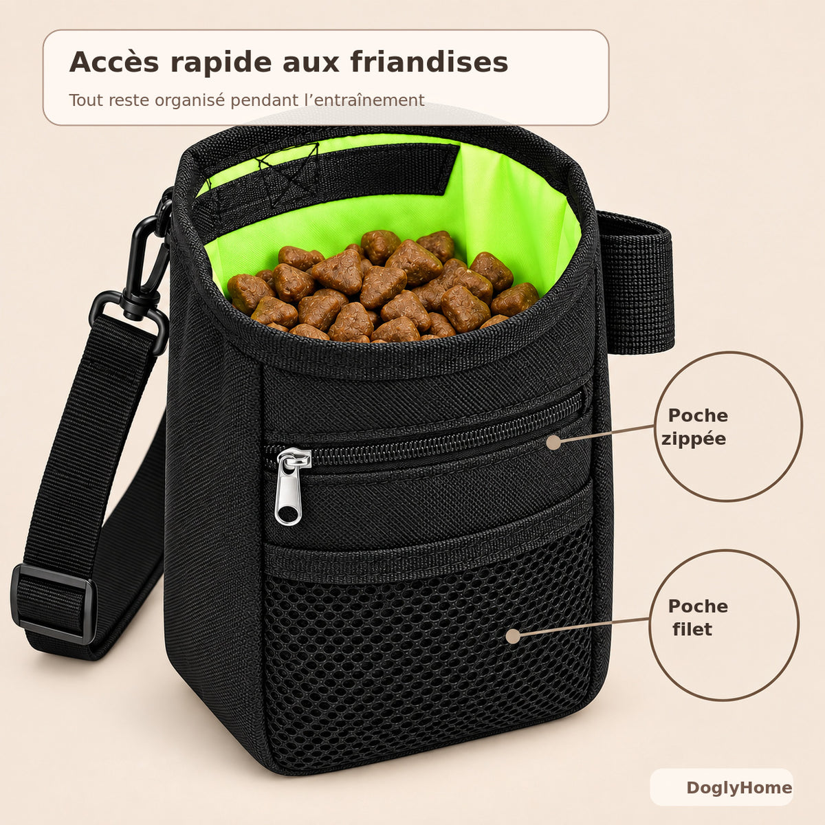 Pochette de dressage avec poche zippée et poche filet