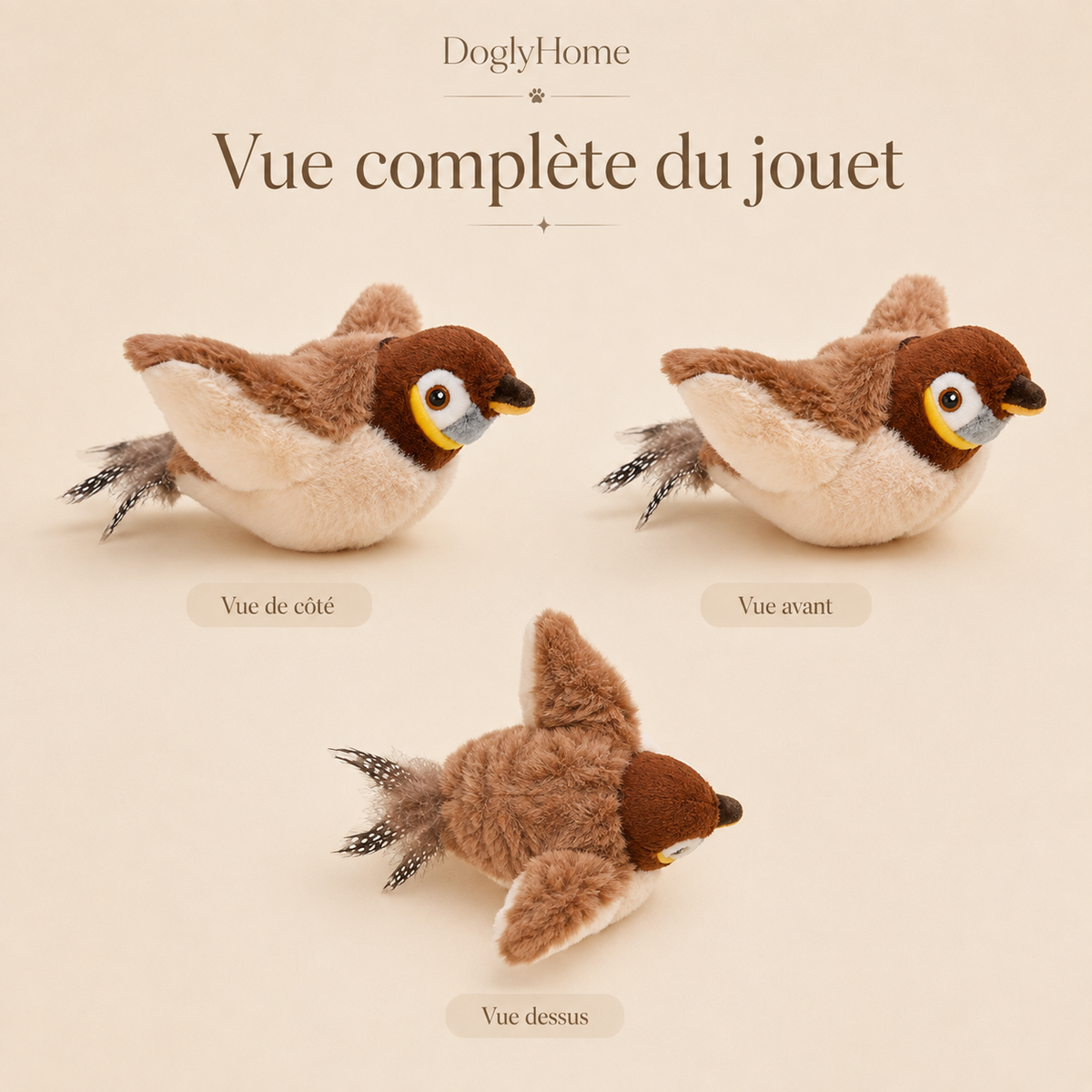Oiseau interactif rechargeable DoglyHome pour chat – vue produit 7