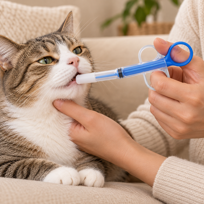 Chat avec applicateur de médicaments DoglyHome en situation
