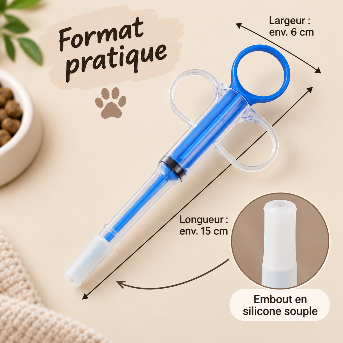 Applicateur de médicaments DoglyHome dimensions et détails