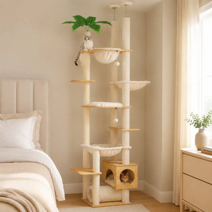 Arbre à chat XL DoglyHome dans une chambre beige premium
