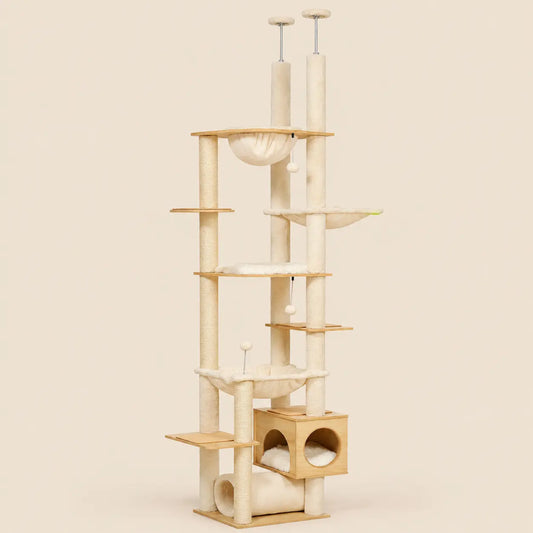 Arbre à chat XL premium en bois DoglyHome sur fond beige