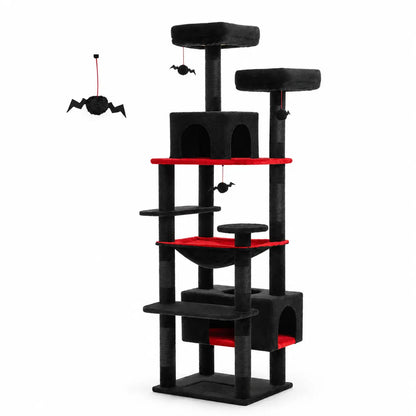 Arbre à chat XXL noir et rouge DoglyHome sur fond blanc