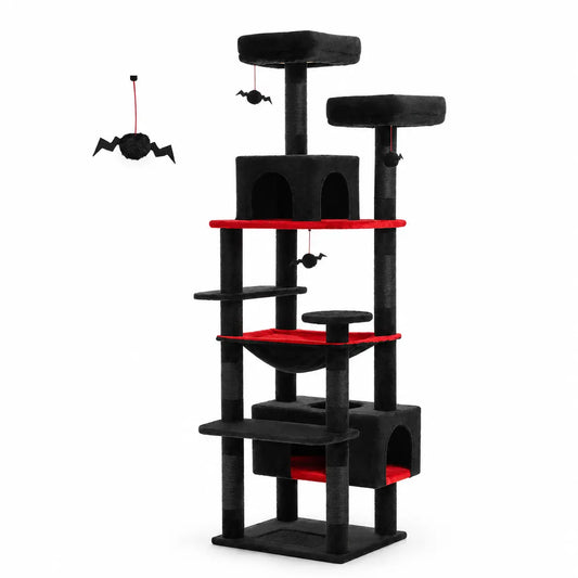 Arbre à chat XXL noir et rouge DoglyHome sur fond blanc