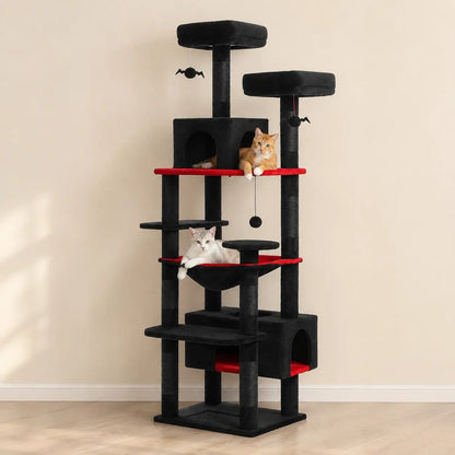 Chats utilisant l’arbre à chat XXL noir et rouge DoglyHome