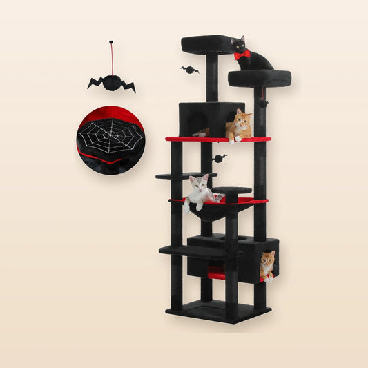 Arbre à chat XXL noir et rouge DoglyHome sur fond beige
