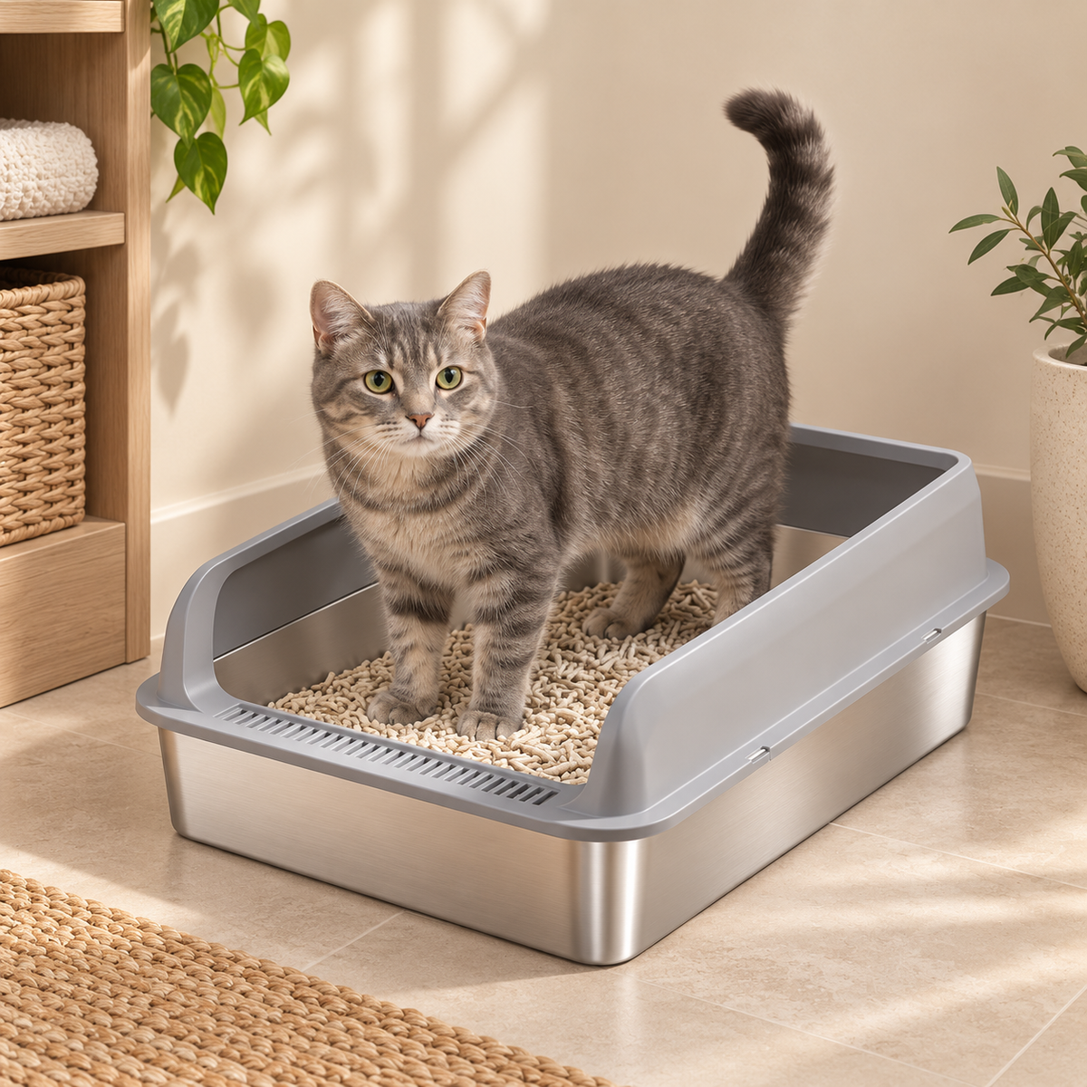 Chat avec bac à litière inox XXL DoglyHome