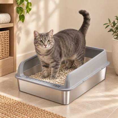 Chat avec bac à litière inox XXL DoglyHome
