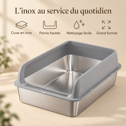 Bac à litière inox DoglyHome avec parois hautes