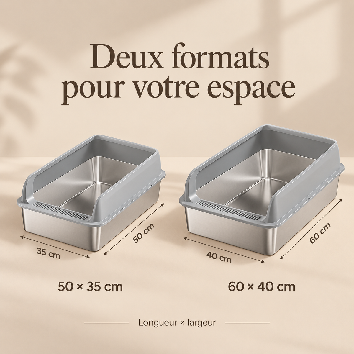 Comparatif des formats du bac à litière inox DoglyHome