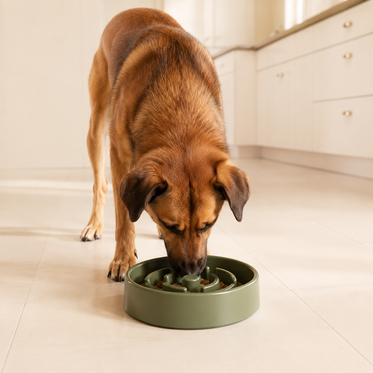 Chien utilisant le Bol Anti Glouton DoglyHome