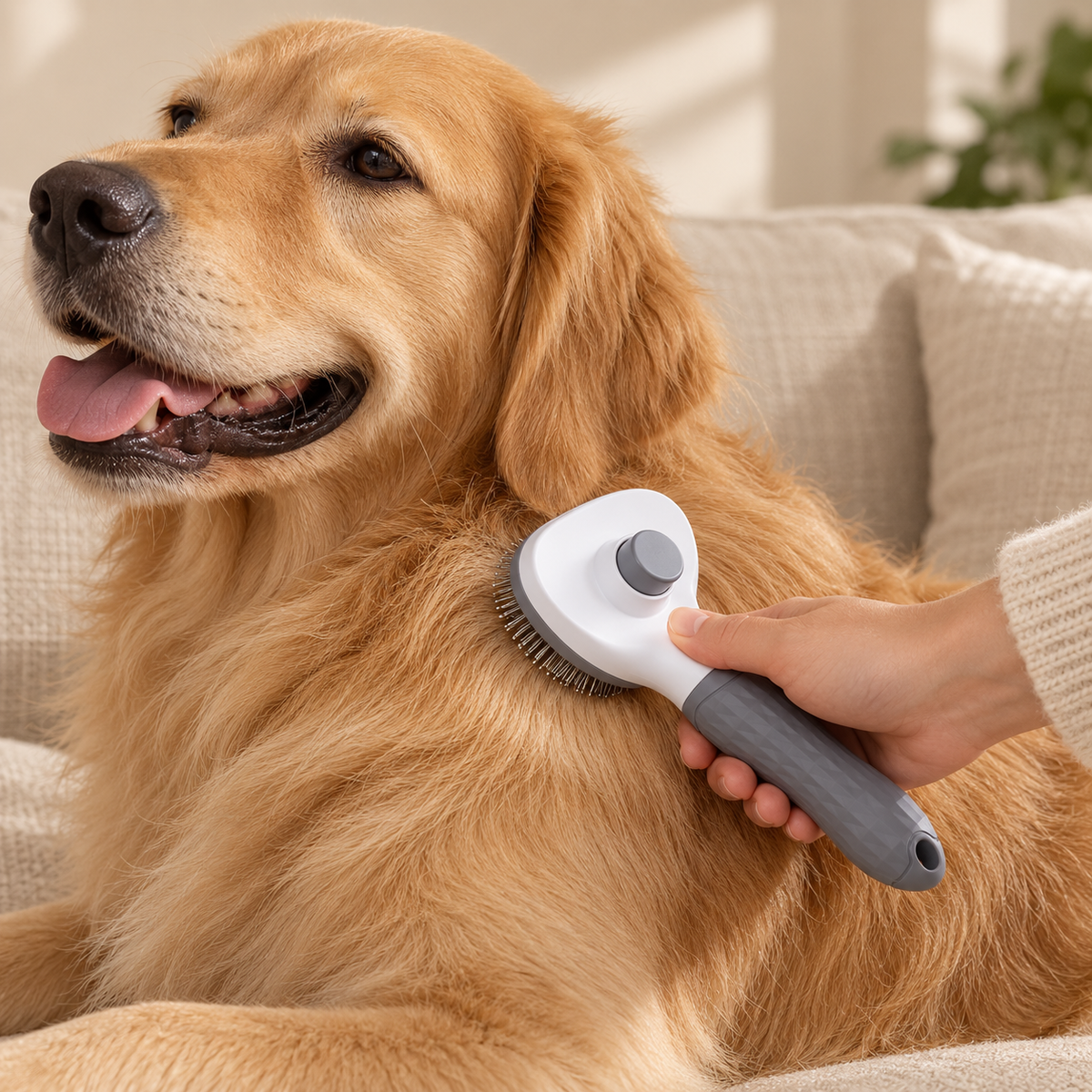 Chien brossé avec brosse autonettoyante DoglyHome
