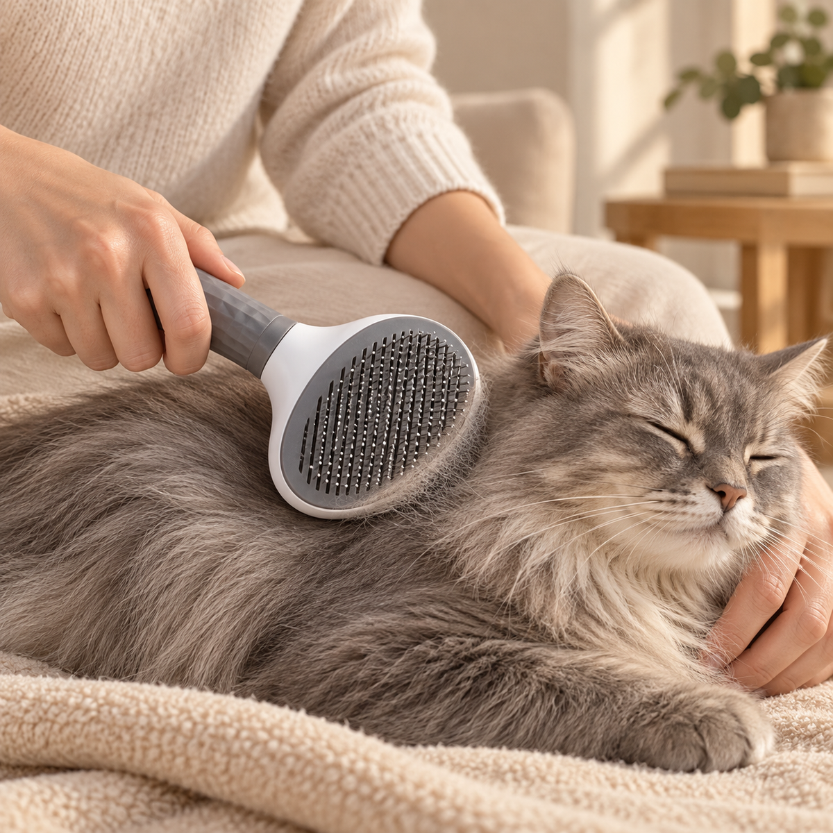 Chat brossé avec brosse autonettoyante DoglyHome