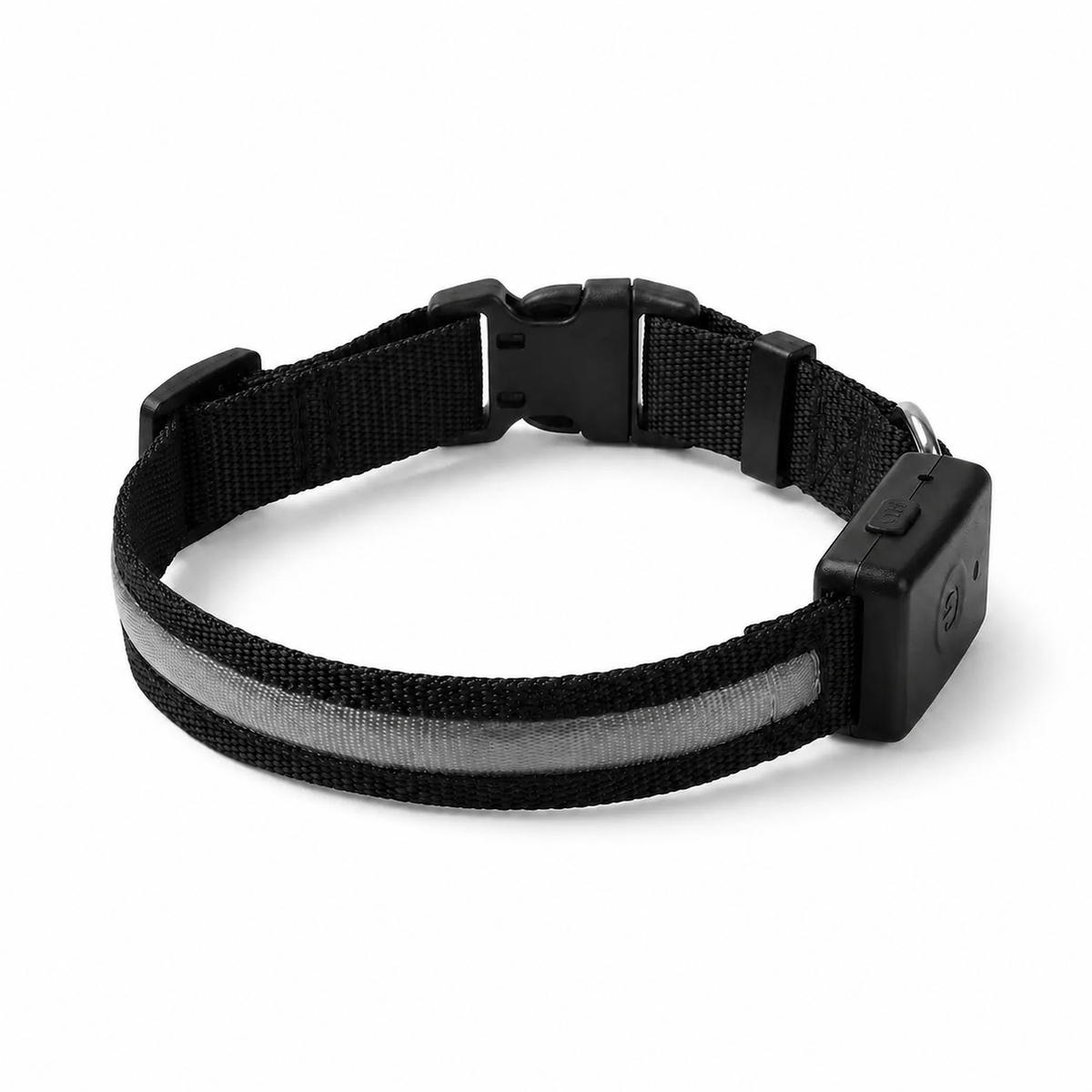 Collier lumineux LED noir DoglyHome sur fond blanc