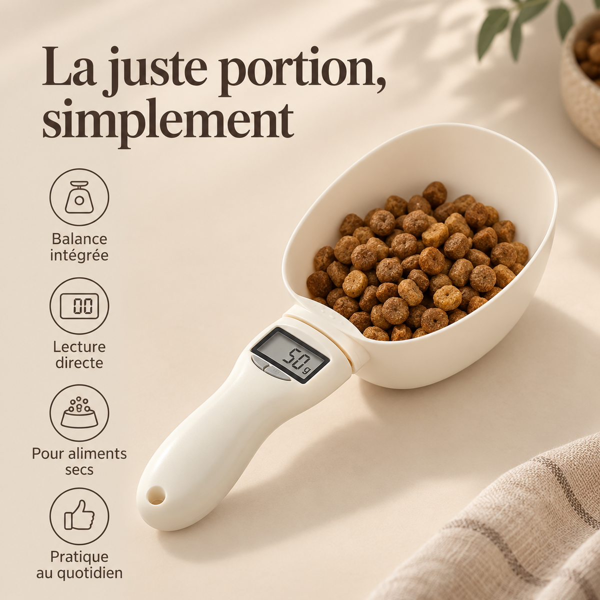 Cuillère balance DoglyHome pour dosage précis des croquettes
