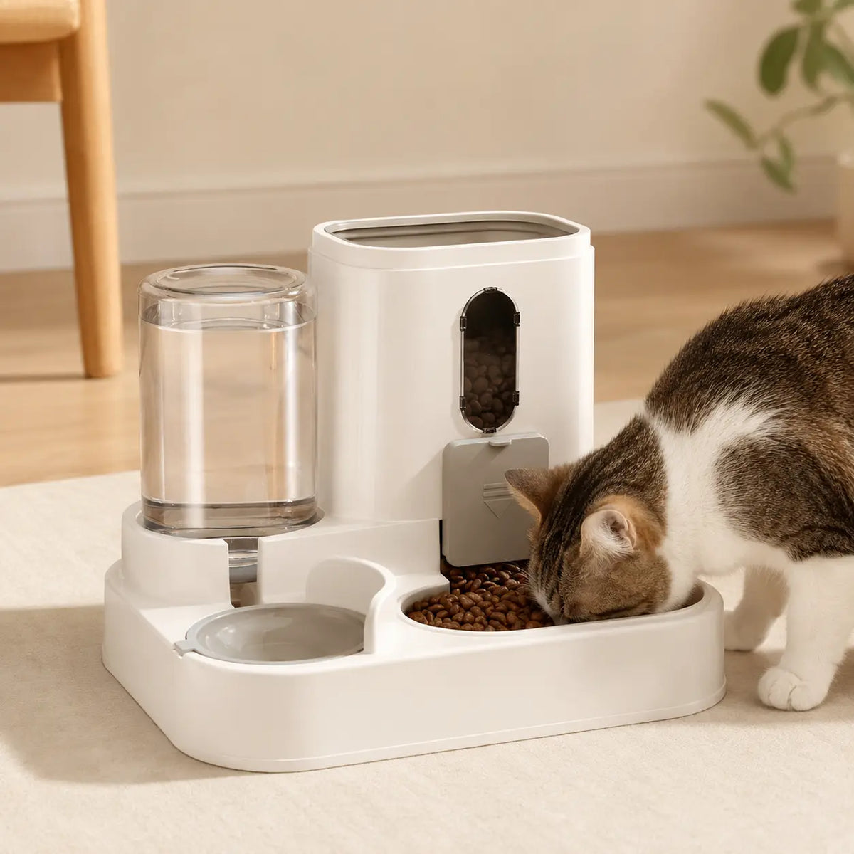 Chat utilisant le distributeur à gravité DoglyHome
