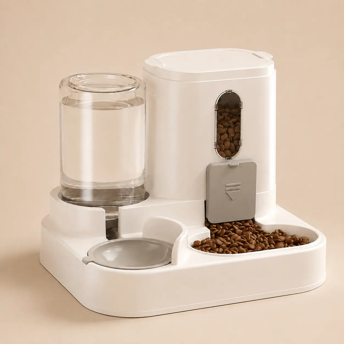 Distributeur à gravité DoglyHome blanc sur fond beige