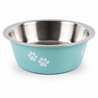 Gamelle antidérapante inox DoglyHome bleue sur fond blanc