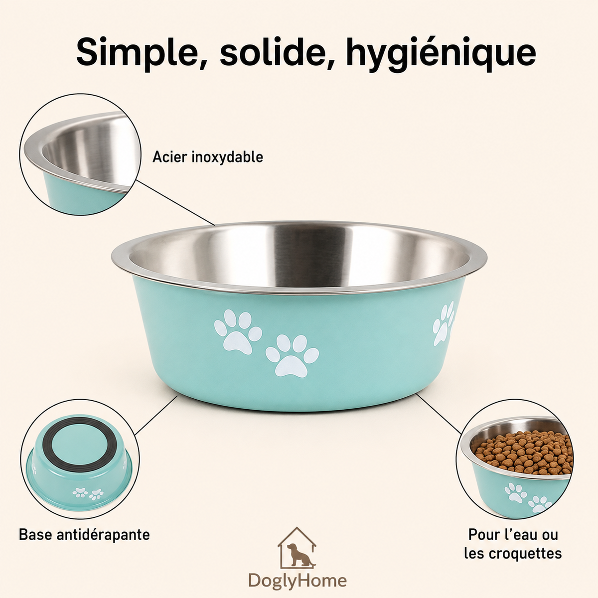 Avantages de la gamelle inox DoglyHome : hygiénique et antidérapante