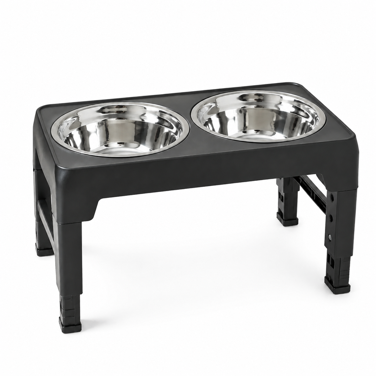 Gamelle surélevée réglable DoglyHome avec deux bols inox sur fond blanc