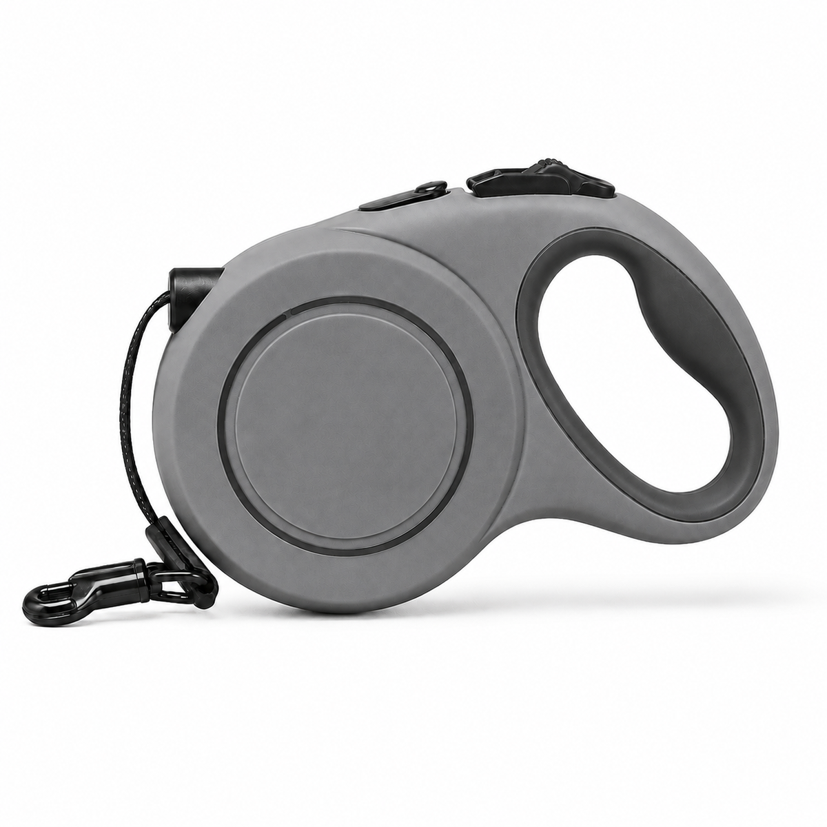 Laisse enrouleuse grise DoglyHome sur fond blanc