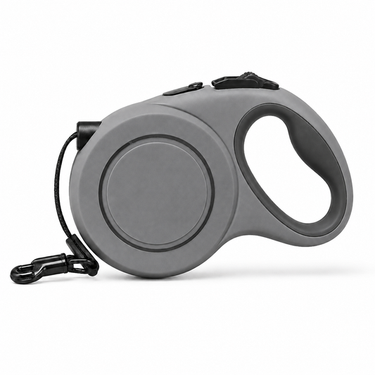Laisse enrouleuse grise DoglyHome sur fond blanc