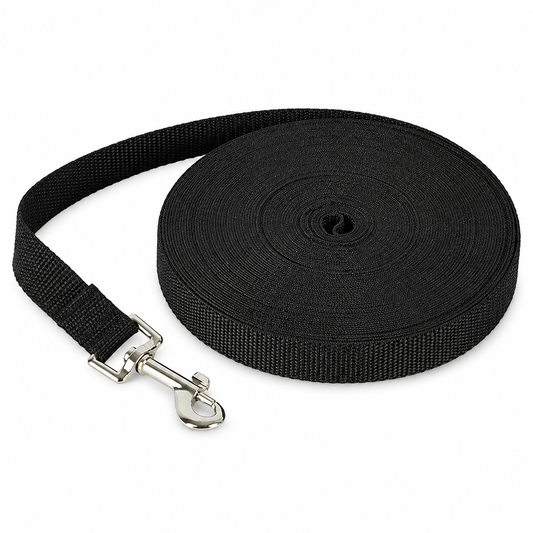 Laisse de dressage longue DoglyHome noire sur fond blanc