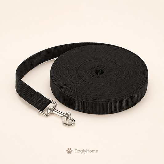 Laisse de dressage longue DoglyHome noire sur fond beige crème