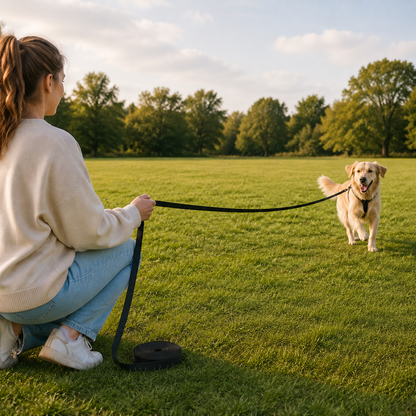 Chien travaillant le rappel avec la laisse longue DoglyHome