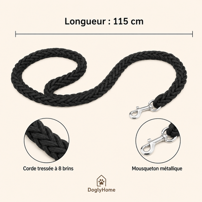 Détails et longueur 115 cm de la laisse tressée DoglyHome