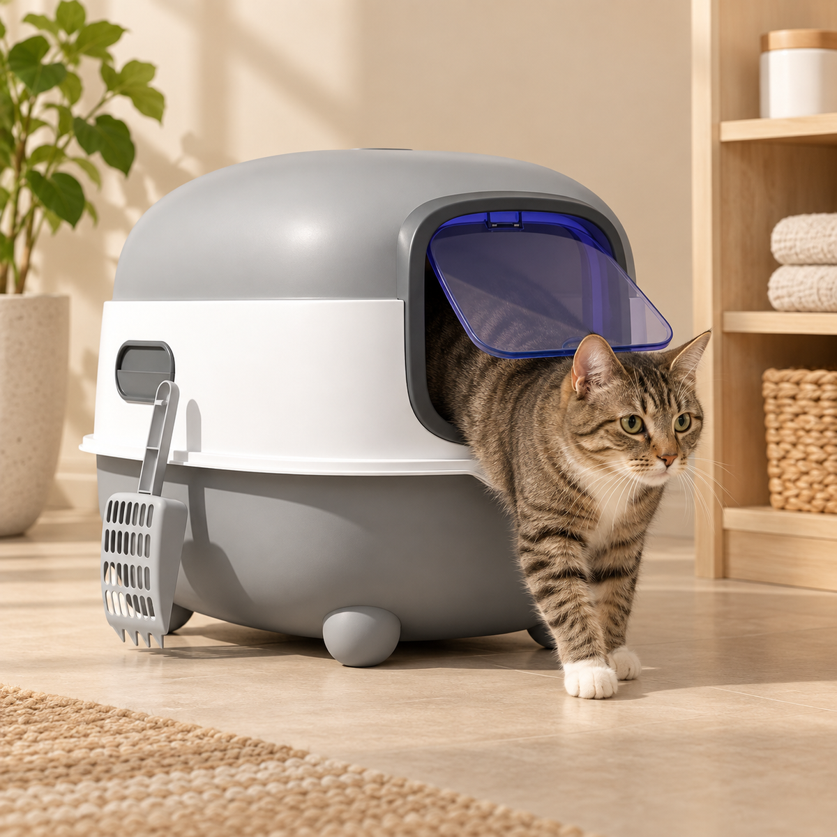 Chat utilisant la maison de toilette fermée XXL DoglyHome