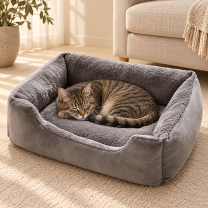 Chat endormi dans panier douillet gris DoglyHome