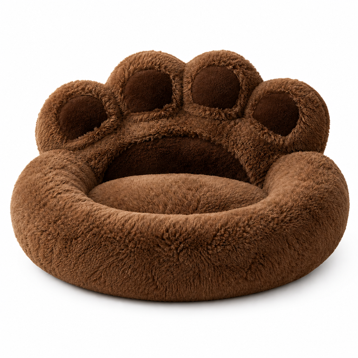 Panier Fluffy Patte Géante marron DoglyHome sur fond blanc